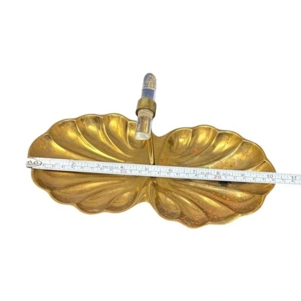 Vintage Brass‎ Double Shell Trinket Dish Candy Nut Server with Lucite Handle